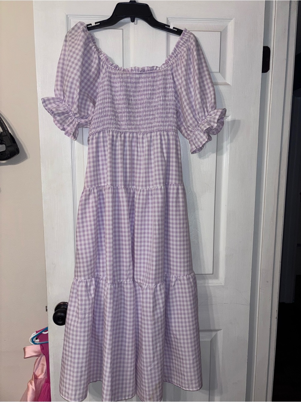 &merci Lavender Gingham Smocked Maxi Dress
